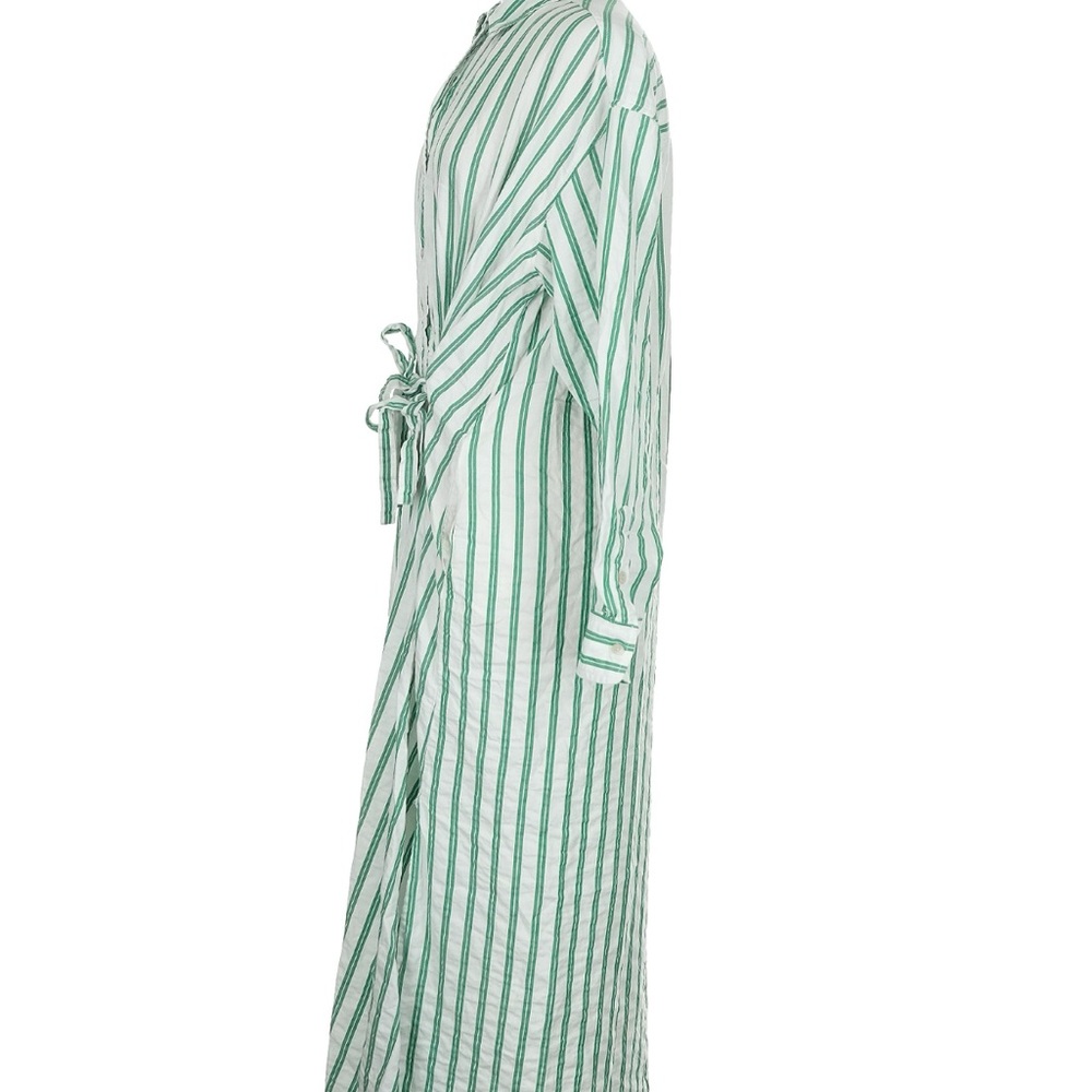 COPY - Striped Long Sleeved Green and White Tie Maxi Dress - Picture 4 of 10
